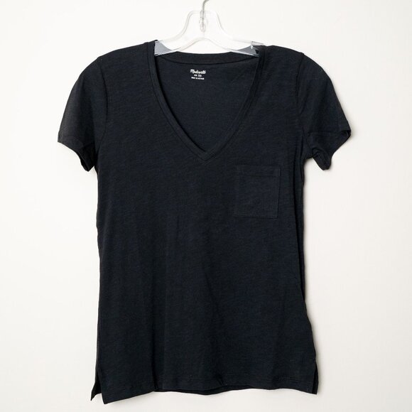 Madewell Whisper Cotton V Neck Pocket Tee Relaxed Fit Lightweight Black - Picture 2 of 9